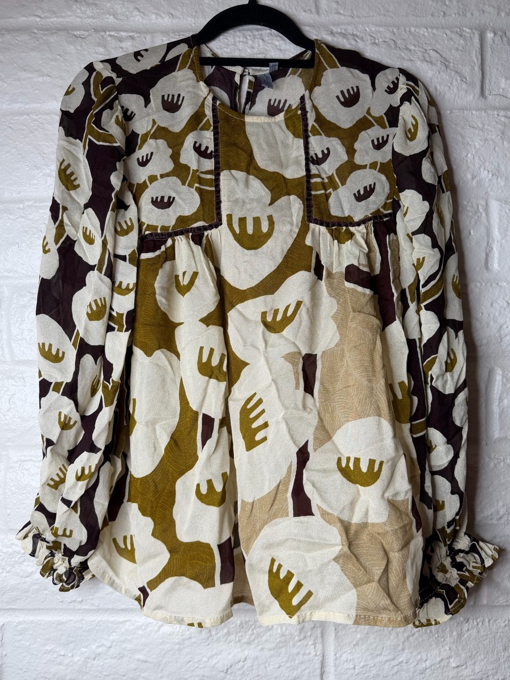 Womens Floral Long-Sleeve Blouse in Olive and Cream | Blank London Anthropologie